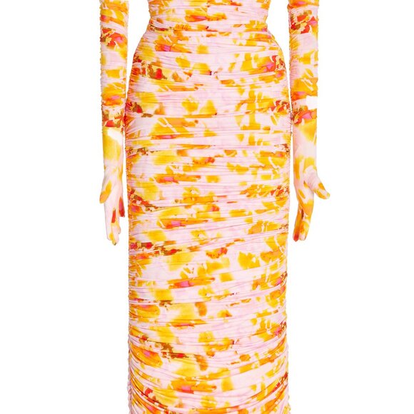 Alex Perry Dress Ruched Jersey Semi-Formal w/ Matching Gloves Pink & Orange - Picture 7 of 11